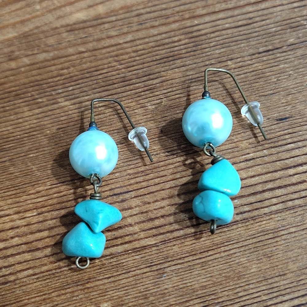 **5 For $20***Blue Pearl and Turquoise Dangle Ladies Earrings, Handmade Earrings - Picture 8 of 8